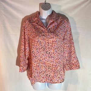 37-2 CROFT & BARROW pink purple multicolor floral 3/4 sleeve button up t…